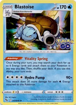 Blastoise 017/078 Holo Rare Pokemon GO Pokemon Lightly Played - Image 1