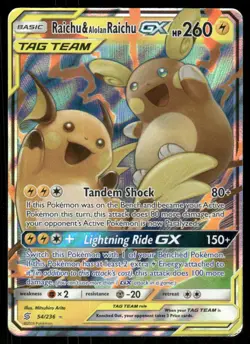 Raichu & Alolan Raichu GX 54/236 Holo GX Rare Unified Minds Pokemon HP - Image 1