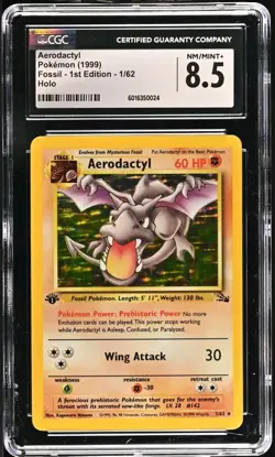 Pokemon Fossil Holo Rare Aerodactyl 1st Edition 1/62 CGC 8.5 - Image 1