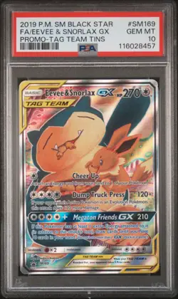 2019 POKEMON SM BLACK STAR PROMO #SM169 FULL ART/EEVEE & SNORLAX GX PSA 10 - Image 1