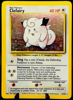Clefairy 5/102 - Base Set WOTC 1999 Unlimited Holo Rare Vintage Pokemon TCG - Image 1