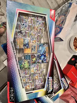 Pokemon Scarlet & Violet Prismatic Evolutions Lucario ex & Tyranitar ex Premium - Image 1