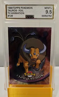 1999 Topps Pokemon TV Animation Tauros Foil #128 AGS 9.5 MINT+ Graded - Image 1