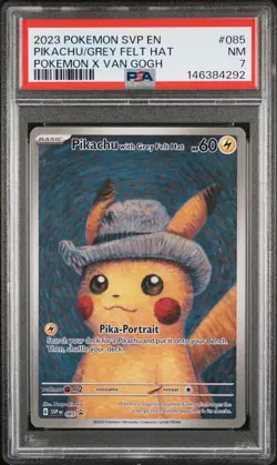 2023 POKEMON SVP EN-SV BLACK STAR PROMO #085 PIKACHU WITH GREY FELT HAT PSA 7 - Image 1
