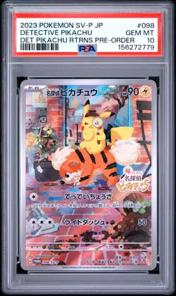 2023 POKEMON JAPANESE SV-P PROMO #098 DETECTIVE PIKACHU PSA 10 - Image 1
