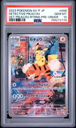 2023 POKEMON JAPANESE SV-P PROMO #098 DETECTIVE PIKACHU PSA 10 - Image 1