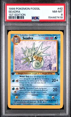 1999 POKEMON FOSSIL 1ST EDITION #42 SEADRA PSA 8 - Image 1
