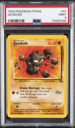 1999 POKEMON FOSSIL #47 GEODUDE PSA 9 - Image 1