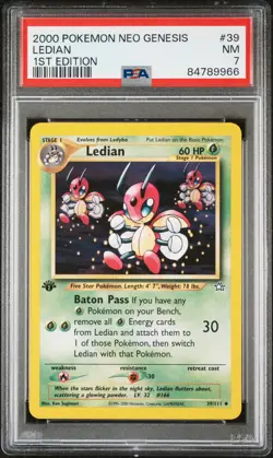 2000 POKEMON NEO GENESIS 1ST EDITION #39 LEDIAN PSA 7 - Image 1