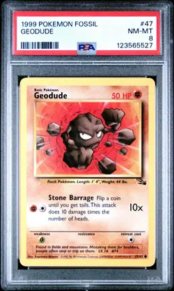 1999 POKEMON FOSSIL #47 GEODUDE PSA 8 - Image 1