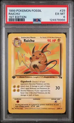 1999 POKEMON FOSSIL 1ST EDITION #29 RAICHU PSA 6 - Image 1