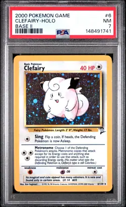 2000 POKEMON BASE SET 2 #6 CLEFAIRY-HOLO PSA 7 - Image 1