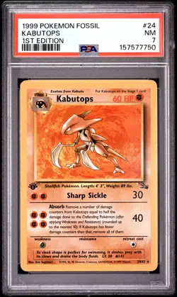 1999 POKEMON FOSSIL 1ST EDITION #24 KABUTOPS PSA 7 - Image 1