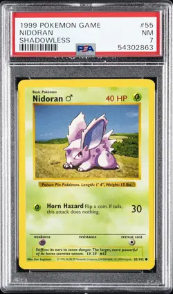 1999 POKEMON GAME SHADOWLESS #55 NIDORAN PSA 7 - Image 1
