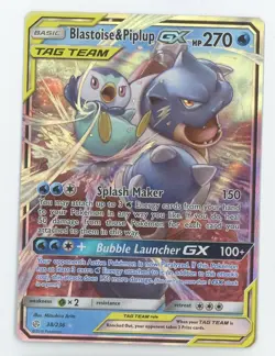 Pokemon Sun & Moon Cosmic Eclipse: Blastoise & Piplup GX 38/236 Ultra Rare (NM) - Image 3