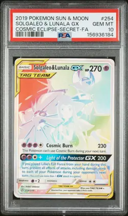 2019 POKEMON SUN & MOON COSMIC ECLIPSE #254 FULL ART/SOLGALEO & LUNALA GX PSA 10 - Image 1