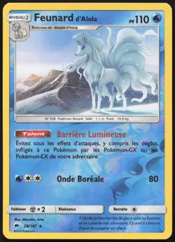 Carte Pokemon Feunard d'Alola 28/147 Reverse Ombres Ardentes Francais - Image 1