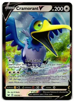 Cramorant V 155/202 - 🌊 Sword & Shield V Rare Pokemon TCG Holo 🖤 - LP - Image 1