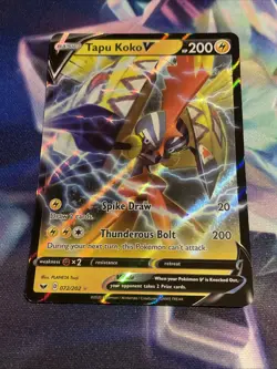 Pokemon TCG Tapu Koko V 072/202 Ultra Rare Sword & Shield Base Set NM/M - Image 1