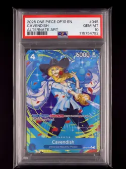 Bandai One Piece CCG Royal Blood OP10-045 Cavendish Alt Art Foil Rare PSA 10 - Image 1