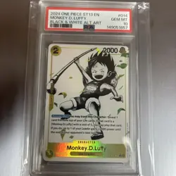 2024 One Piece EN ST13-014 Monkey D. Luffy Black & White Alt Art PSA 10 GEM MINT - Image 1