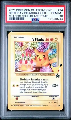 2021 Pokemon Celebrations Birthday Pikachu #24 Classic Collection Holo PSA 10 - Image 2