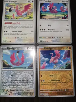 4 Flamigo Pokemon Cards 2 Reverse Holos NM - Image 1