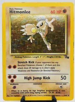 Pokemon TCG Hitmonlee 7/62 Fossil Holo Rare WOTC 1999 Vintage MP - Image 1