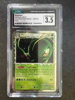 2010 POKEMON HEARTGOLD & SOULSILVER #109/123 MEGANIUM HOLO CGC 3.5 VERY GOOD+ - Image 1