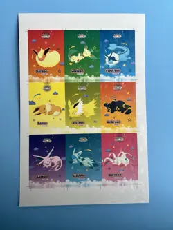 Rare Let’s Go Eevee Database Uncut Sheet Pokemon Collectible Eeveelutions Sleepy - Image 1