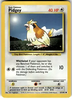 Pidgey 57/102 Base Set Unlimited Pokemon NM Fast Ship - Image 1