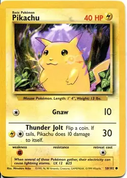 Pikachu - 58/102 - Common - Unlimited Edition LP, English Pokemon Base Set - Image 1