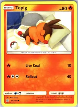 Tepig 31/236 Common Regular Card SM - Cosmic Eclipse Pokemon TCG NM - Image 1