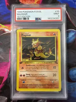 1999 Pokemon Magmar 1st Edition Non-Holo Fossil Card 39/62 PSA 9 Mint - Image 1