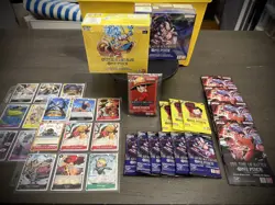 Mega One Piece Trading Card Bundle. 2 boxes, 14 sealed packs, & 17 single cards - Image 1