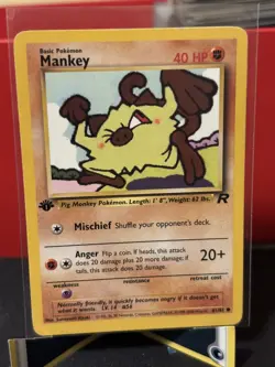 Pokemon Card Team Rocket 1st Edition Regular Finish Mankey 61/82 VLP-NM - Image 1