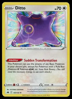 Pokemon Card Crown Zenith Ditto 107/159 Holo Rare - Image 1