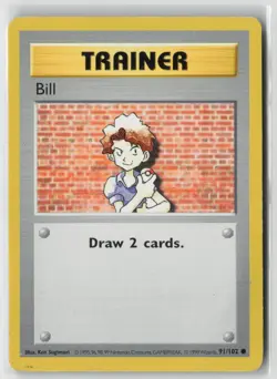 Bill 91/102 Common Base Set Shadowless Pokemon Unlimited Moderately Played - Image 1
