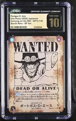 ✨✨ CGC PRISTINE 10 Portgas D. Ace OP13-119 SEC SP Wanted Japanese ONE PIECE - Image 1