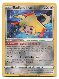 Radiant Jirachi 120/195 Radiant Rare Silver Tempest Pokemon Holo 2022 - Image 1