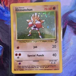 Pokemon TCG Hitmonchan Base Set 2 8/130 Unlimited Holo Rare WOTC W/ Swirl LP - Image 1
