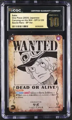 CGC 10 Pristine Sabo OP13-120 SP Alt Art SEC Wanted Carrying on His One Piece - Image 1