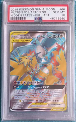 Pokemon Moltres Zapdos Articuno GX PSA 10 Full Art Gem Mint Hidden Fates 66/68 - Image 1