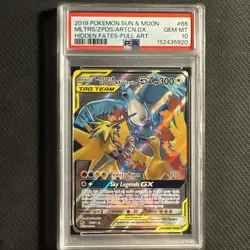 Pokemon Hidden Fates Moltres & Zapdos & Articuno GX 66/68 Tag Team PSA 10 - Image 1