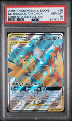 PSA 10 GEM MINT Pokemon Moltres Zapdos Articuno GX Hidden Fates Full Art 66/68 - Image 4