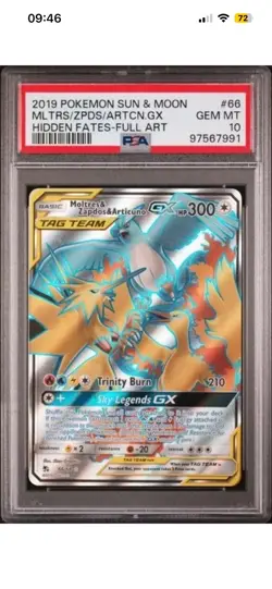 Pokemon TCG Moltres & Zapdos & Articuno Card GX 66/68, Hidden Fates, PSA 10 - Image 1