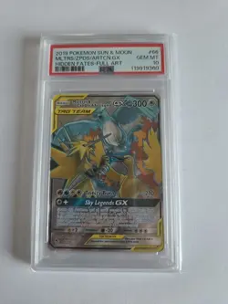 Pokemon TCG Moltres & Zapdos & Articuno Card GX 66/68, Hidden Fates, PSA 10 - Image 1