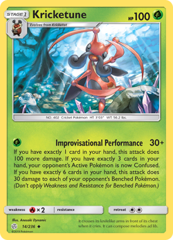 Kricketune 14/236 Uncommon Cosmic Eclipse Pokemon Reverse Holo Lightly Played - Image 2