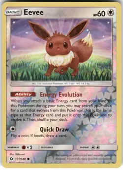 Eevee 101/149 Common SM Base Set Pokemon Reverse Holo Lightly Played - Image 1