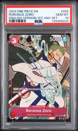 2024 ONE PIECE ENGLISH VERSION 1ST ANNIVERSARY SET #025 RORONOA ZORO PSA 10 - Image 1